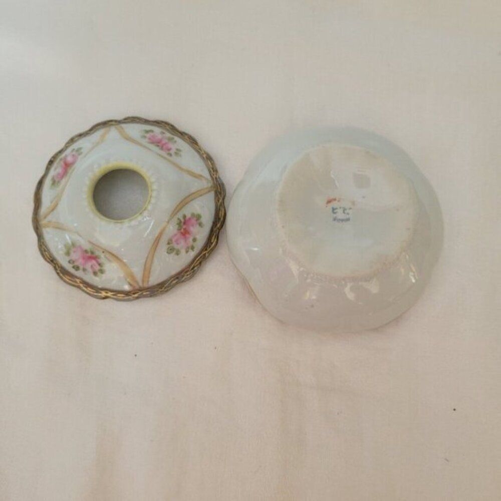 Antique Nippon Hair Receiver Painted "E E" Japan Porcelain Victorian Roses gold - Picture 7 of 8